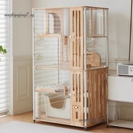 Cat Villa Olid Wood Panoramic With Automaticcat Cage Tempered Glass Wooden Indoor Cat House Cat Cond