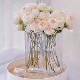 Striped cylindrical triangular glass vase