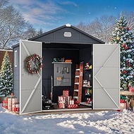 YITAHOME 8x6.2FT Outdoor Storage Shed w/o Floor, All-Weather Plastic Shed with Lockable Doors, Windo