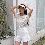 [Aa.chic] Wrinkled Shape Round Neck Versatile Top (Five Colors).Women's Clothing/Wrinkled Styling/Ro