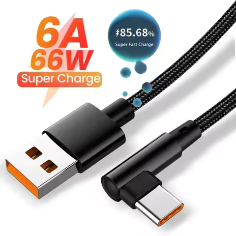 66W 6A 90 Degree Elbow USB to Type C Fast Charging Data Cable Quick Charge Cord 0.25m 1m 1.5m 2m 3m 