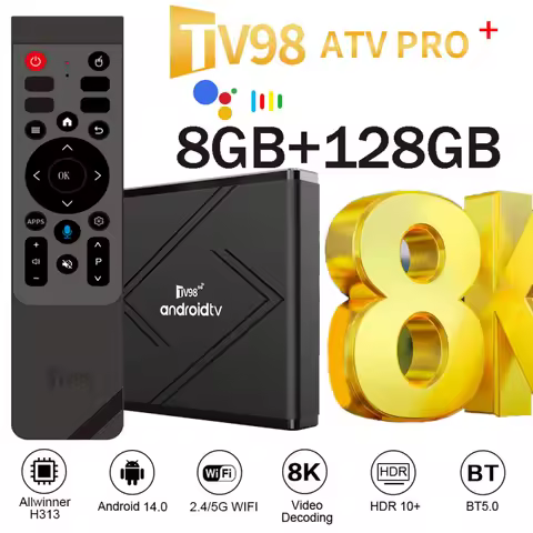 New TV98 ATV Pro Plus TV Box Android 14 Media Player 4G 5G Dual Wifi6 8K 4K BT5.0 Voice remote Allwi