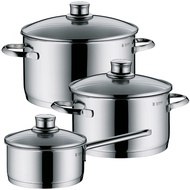 WMF Saphir Cromargan Stainless Steel Induction Saucepan &amp; Pot (16cm, 20cm, 24cm) with Lid Dishwasher Oven Safe Silver