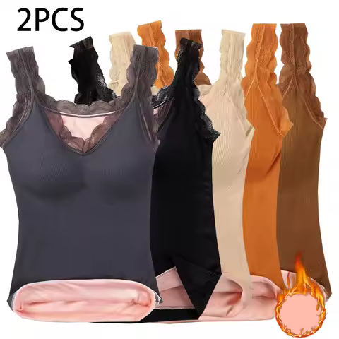 2pcs Woman Thermal Underwear Thermo Lingerie Winter Soft Warm Top Wear Thermo Vest Undershirt Intima
