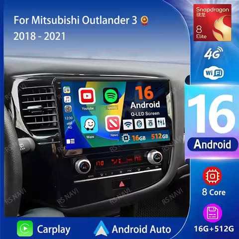Android 16 For Mitsubishi Outlander 3 GF0W GG0W 2018-2021 2K QLED Android Car Radio Multimedia Video