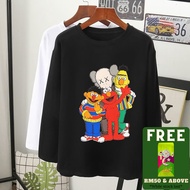 <mybhaju> sesame street X kaws t-shirt lengan panjang perempuan lelaki hitam putih tshirt women men/