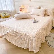 French Floral Bed Skirt Coquette Ruffle Bed Sheet with Skirting Soft Non-slip Bedspread Cover Single