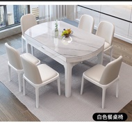 Solid Wood Stone Plate Dining Table Rectangular Living Room Home Small Apartment Collapsible Variable round Table Marble