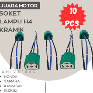 10 PCS Fitting Socket kabel Lampu H4 utama soket dudukan tancap keramik Universal Motor Honda Yamaha