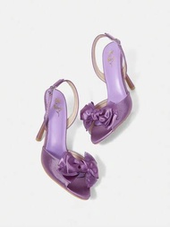 CUCCOO TILAWA 女士紫色蝴蝶結裝飾高跟後背帶涼鞋