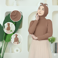 Manset Lengan Panjang Wanita Leher Tinggi Pakaian Dalaman Muslimah Kaos Polos Hitam Terlaris