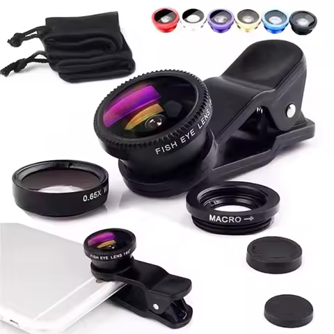 3in1 Fisheye Lens Wide Angle Micro Camera Lens for iPhone 16 15 14 13 11 Zoom Fish Eye Len for Smart