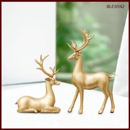 [Blesiya2] 2x Elk Deer Statues Resin Elk Deer Figurines Animal Sculptures for Fireplace Living Room