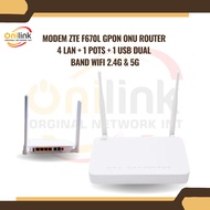 ZTE F670L GPON ONU MODEM Router 4 LAN + 1 POTS + 1 USB Dual Band WiFi 2.4G & 5G NEW