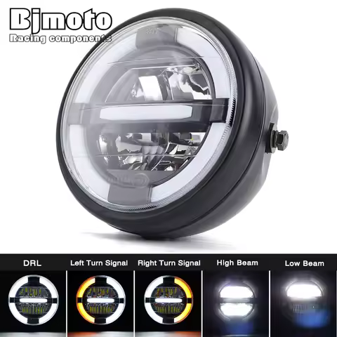 7.0 Inch Universal Cafe Racer Round Motorcycle LED Head lamp Headlamp Distance Light Refit 7.0" Moto