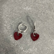 Dandy Disco Red Lacquer Heart Funky Quirky Y2K Huggies Earrings - Silver