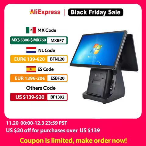 15.6 inch Windows POS System i3 i5 i7 Win10 Win11 Touch Screen Cash Register 58/ 80mm Thermal Printe