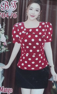 Áo kiểu nữ chấm bi cổ vuông tay bồng