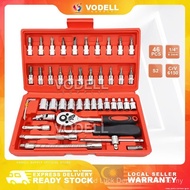 VODELL Premium CR-V 46pcs Ratchet Box Socket Set Combination Socket Wrench Spanner Tools Set Soket A
