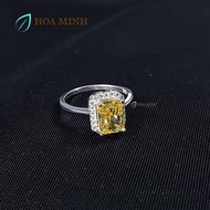 Nhẫn bạc đính đá thạch anh Nam Phi màu vàng shape chữ nhật size 6x8 li bọc xoàn xinh xắn sang trọng