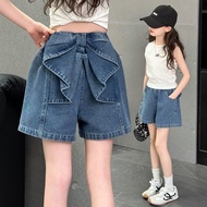 26 New Arrivals Girls Denim Shorts Summer Children Bow Pants 2025 New Style Outer Wear Influencer Fr