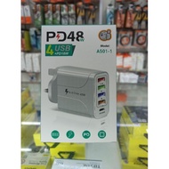 PD 48W FAST CHARGER COMPATIBLE WITH MOST DEVICE 4 USB 1 TYPE C