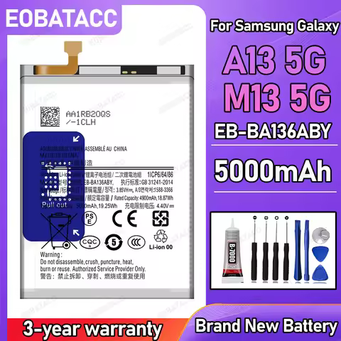 EB-BA136ABY 5000mAh Replacement Battery for Samsung Galaxy A13 5G M13 5G, High Capacity Li-ion Inter