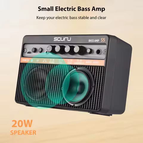 Scuru 20W Small Electric Bass Amp Bass Guitar Practice Speaker for Daily Practice Street Performance
