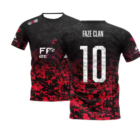 2026 New FaZe Esports Jersey Black Red Digital Camo Gradient Short Sleeve Gaming Team Uniform 3D Pri