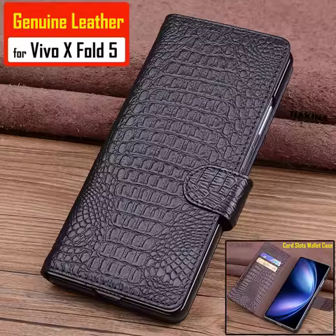 Fashion Cover for Vivo X Fold5 Genuine Leather Flip Case for Vivo X Fold 5 Fold3 Pro Card Slots Wall