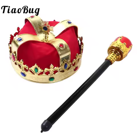 2Pcs King Prince Royal Crown Scepter Set Kids King Prince Cosplay Accessories Child Decoration Masqu