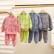[HY] 90-150 Children's Pajamas Set Flannel Warm Autumn Winter New Style Boys Thickened Home Clothes 