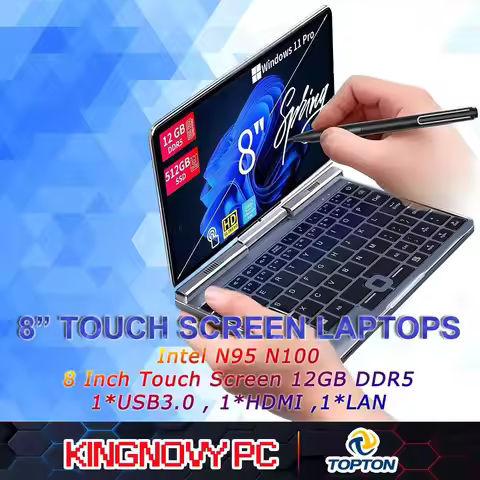 8 Inch 2-in-1 Mini Laptop HD Rotatable Touch Screen Support Handwriting Windows 11 Pro Mini Pc Intel