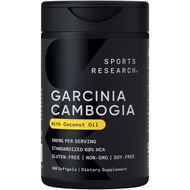 Sports Research Garcinia Cambogia Extract (60% HCA) with Extra Virgin Organic Coconut Oil | Non-GMO,