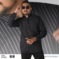 DGM Kemeja Salur Pria Lengan Panjang Premium Kemeja Stripe Pria Kemeja Garis Pria Biru Muda Denim Ga