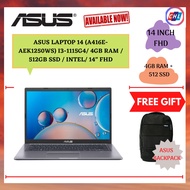 ASUS LAPTOP 14 (A416E-AEK1250WS) I3-1115G4/ 4GB RAM / 512GB SSD / INTEL/ 14" FHD