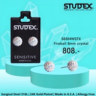 STUDEX S8304WSTX ต่างหูแฟชั่นสำหรับหูแพ้ง่าย สีสแตนเลส FIREBALL 8MM CRYSTAL