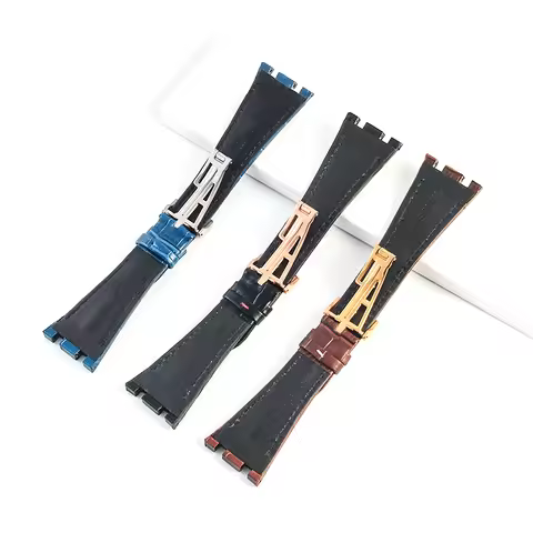 Sweatproof Cow Leather Watch Strap with Folding Buckle for AP Royal Oak Offshore 15710 15703 15706 2