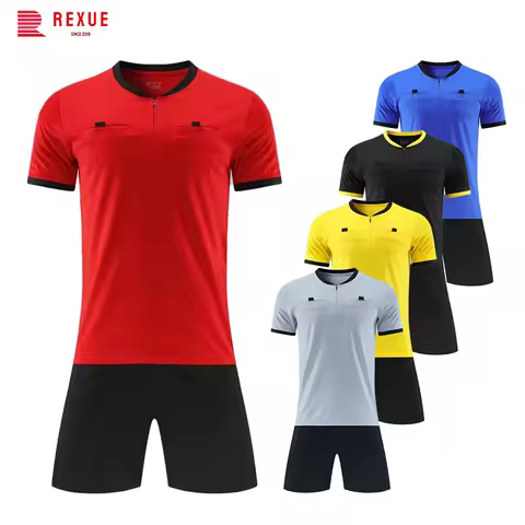 Men Soccer Referee Jersey Short Sleeve Football Referee Uniform Breathable Match Shirt with Pockets