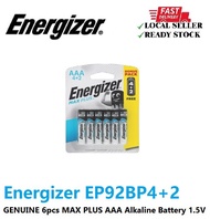 GENUINE 6pcs Energizer MAX PLUS AAA Alkaline Battery 1.5V - EP92BP4+2