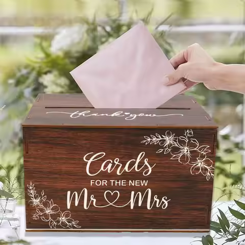 Wedding Card Box with Lid Wood Gift Card Box for Wedding Reception Rustic Envelope Money Box DIY Rus