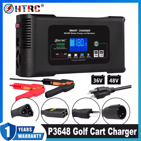 HTRC 36V/18A Golf Cart Battery Charger 48V/13A for EZ-GO RXV TXT Club Car Yamaha AGM LiFePO4 PB Lith