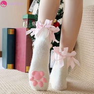 CURTESY Cat Paw Plush Socks, Paw Pads Kitten Claw 3D Cat Paw Socks, Harajuku Sleep Sock Coral Velvet