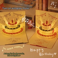 3D Birthday Card Cake Music Light Birthday Music 3D Greeting Card For Birthday Gift