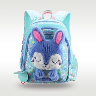 Australia smiggle schoolbag children's shoulder backpack blue rabbit plush scented cartoon girls 3-6 years old bags 14 inches