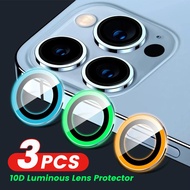 Luminous Lens Glass Protector For iPhone 11 12 13 14 Pro Max 13Mini Glowing Camera Glass Metal Ring For iPhone 11 15 14 Pro Max 14Plus