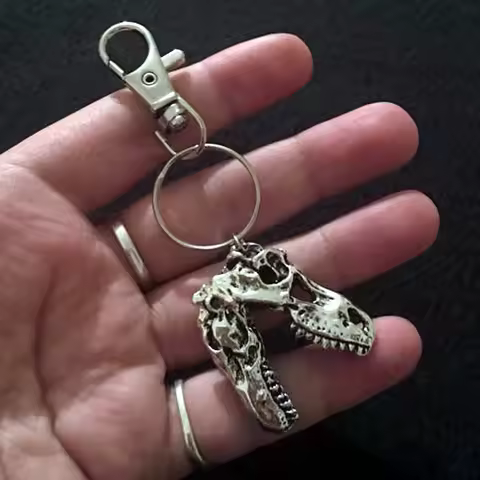 Dinosaur Skull Keychain Tyrannosaurus Rex Cyberpunk Goth Animal Teeth Skeleton Cranium Gothic Jewelr
