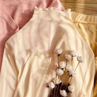 Long Sleeve Lace Shirt Gauze Top High Neck All-Match Bottoming Shirt Transparent Bright Silk Inner T