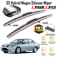 1pair(set) Proton Waja Mugen Japan Silicone Wiper Blade Front Windscreen 3 Section Boneless Full Sil