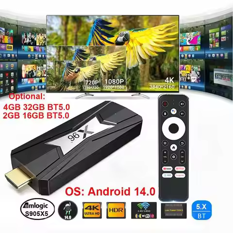 X96S 4K TV Dongle Android 14.0 Tv Stick Amlogic S905X5M Quad Core LPDDR4 4G 3G Mini PC 2.4G 5G Wifi 